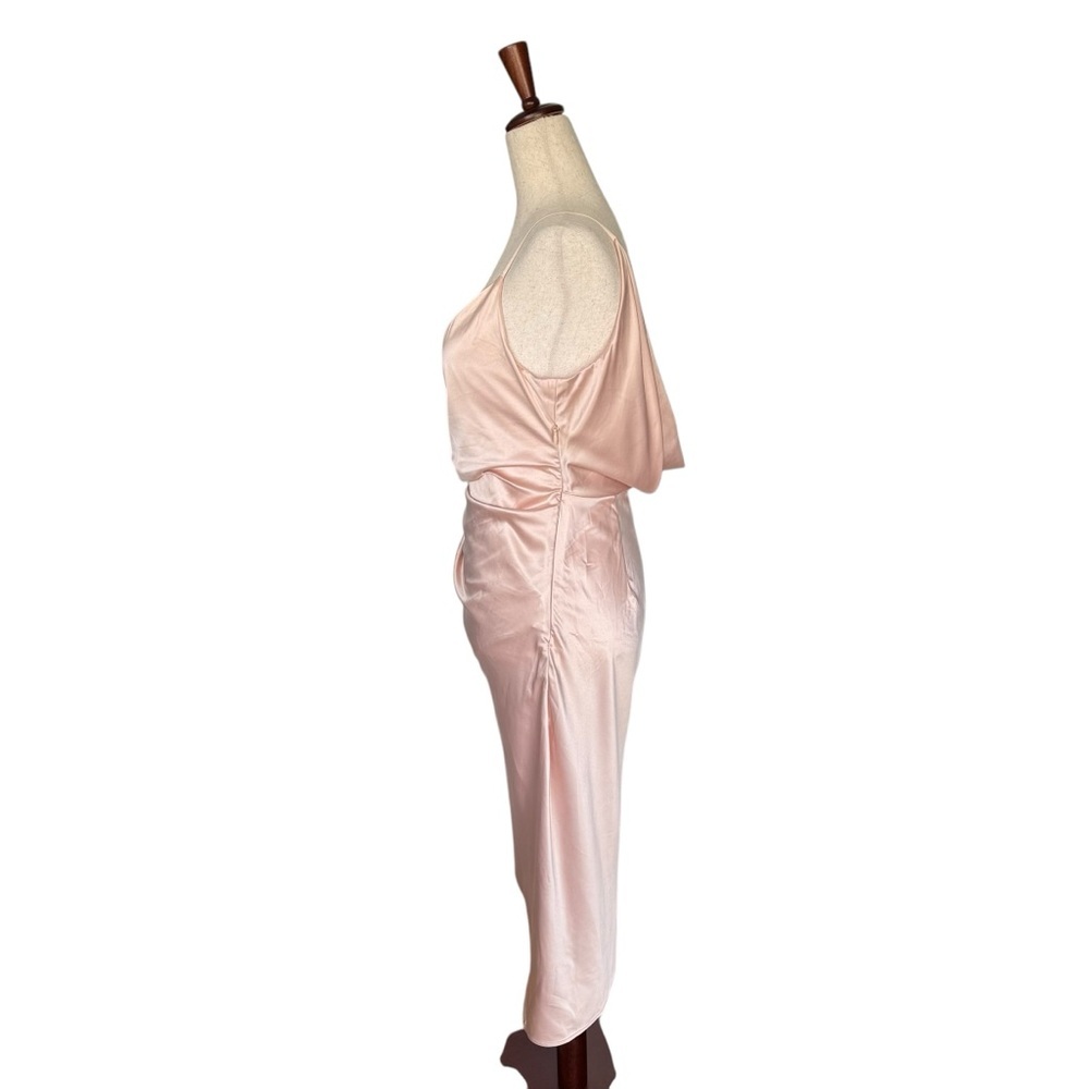 House of CB Coco Nude Satin Drape Back Wrap Dress Medium - Picture 8 of 13